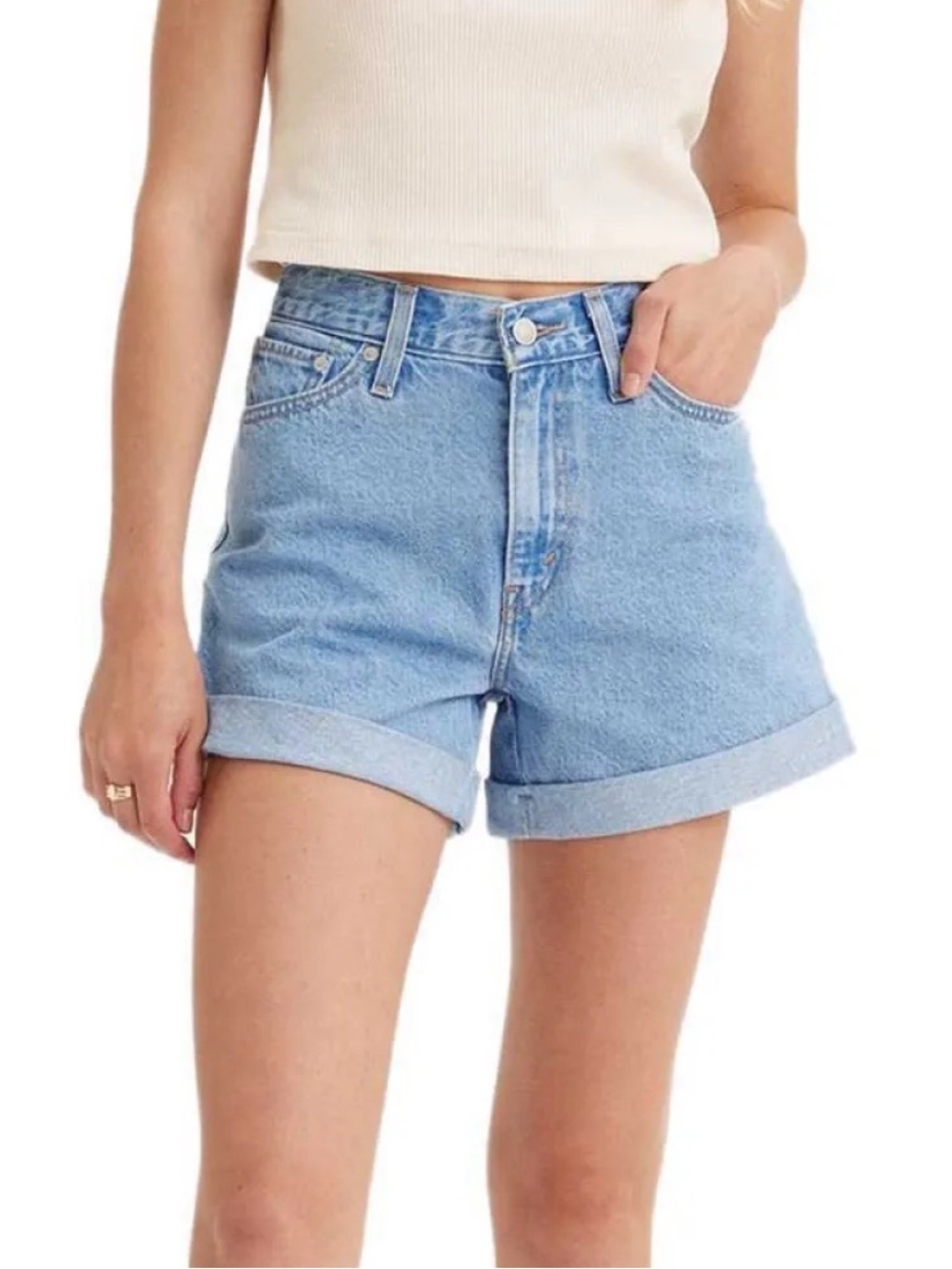 NWT Levi’s 80s High Waisted Blue Denim Mom Shorts Cuffed / Rolled Hem 32